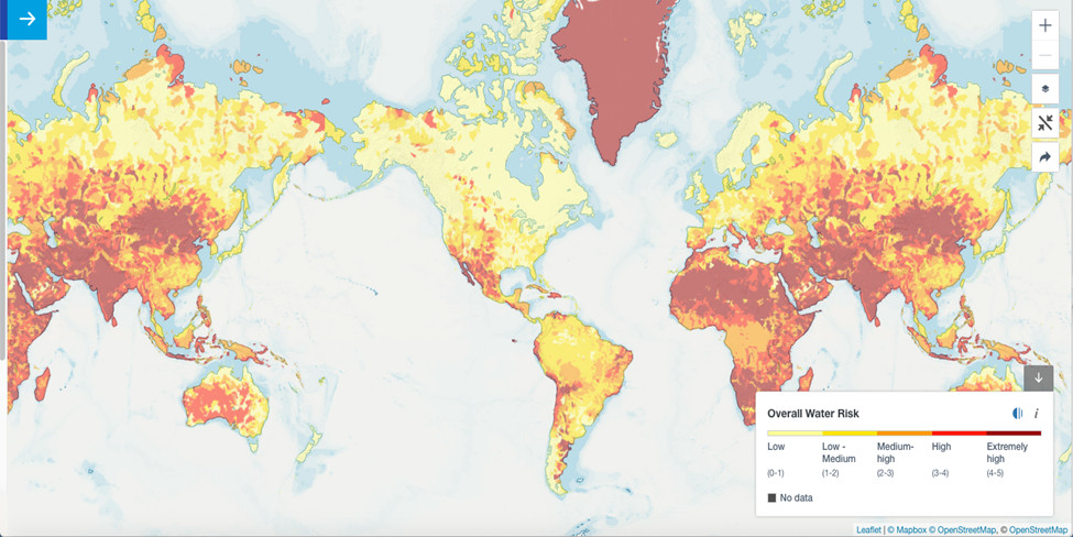 Fig 5: Water risk atlas | Source: wri.org/applications/aqueduct/water-risk-atlas Map image - ATE Group